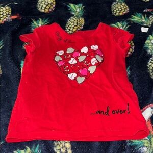Vibrant Red Heart Pattern Short Sleeve Tee